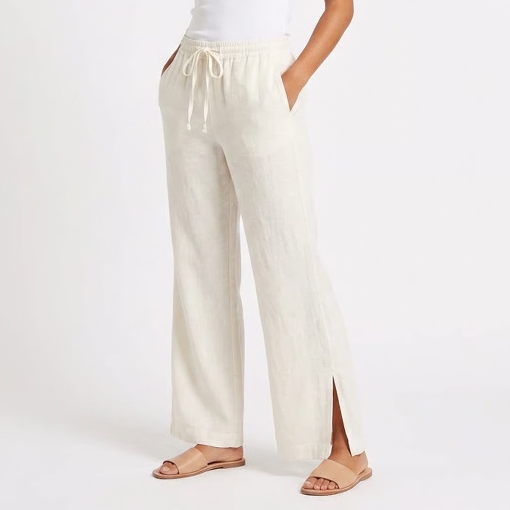 Express Pants Womens 5/6 White Coin Pocket Drawstring Waist Ankle Slit Wide Leg